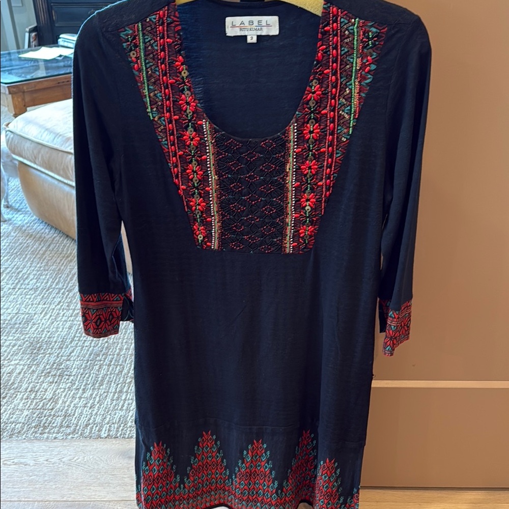 Label Ritukumar Black Top with Vibrant Embroidery